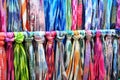 Colorful shawls on flea market Royalty Free Stock Photo