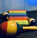 colorful sheakers and musical instruments Xylophone