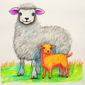 Colorful Sheep Drawing With Orange Lamb - Commission For Mamiya 7 Ii