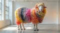 Colorful sheep with wool in an art gallery - generative ai