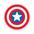 Colorful shield with a star. Shield, emblem captain america. Blank superhero badge.