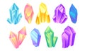 Colorful Shiny Bright Crystals Vector Set. Polygon Stone Minerals and Poly Shape Rocks Royalty Free Stock Photo