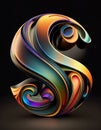 Colorful shiny metal letter S abstract design ,AI-generated