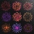 Colorful shiny realistic fireworks set