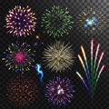 Colorful shiny realistic fireworks set