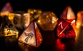 Colorful and shiny role playing dices close-up