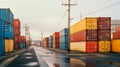 Colorful shipping containers lined up at a shipping port
