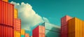 Colorful shipping containers stacked under a clear sky. industrial cargo concept. vibrant palette, commercial logistics Royalty Free Stock Photo