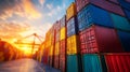 Colorful Shipping Containers at Sunset Dock Royalty Free Stock Photo