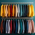 Colorful shirts hanging on a clothes rack Royalty Free Stock Photo