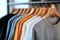 Colorful shirts hanging on hangers. Generative AI. Royalty Free Stock Photo