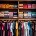Colorful shirts on the shelves in a clothing store. clothes storage Royalty Free Stock Photo