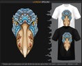 Colorful shoebill bird mandala arts isolated on black and white t shirt