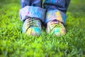 Colorful shoes on green grass Royalty Free Stock Photo