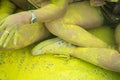 The colorful shoes and legs of teenagers at color run event Royalty Free Stock Photo