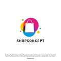 Colorful Shop Logo Design Concept. Shopping center Logo Vector. Shop and gifts symbol