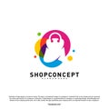 Colorful Shop Logo Design Concept. Shopping center Logo Vector. Shop and gifts symbol