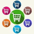 Colorful shopping cart icons on white Royalty Free Stock Photo