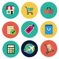 Colorful shopping flat icons set Royalty Free Stock Photo