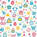 Colorful shopping icons seamless pattern Royalty Free Stock Photo