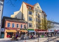 Colorful shoppng street at the Brink square of Rostock Royalty Free Stock Photo