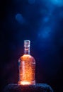 A colorful shot of a sparkling gin in the glass bottle.