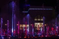 Colorful show of colorful musical fountains at night in Belek, horizontal