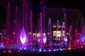 Colorful show of colorful musical fountains at night Sirik, horizontal