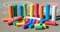 Colorful sidewalk chalk collection for creative drawing and learning Royalty Free Stock Photo