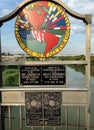 Colorful sign at the border between USA and Mexico on a bridge over the Rio Grande River in Laredo