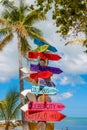 Colorful sign points the way to the different destinations in th