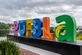 Colorful Sign for Puebla overlooking the city from Los Fuertes