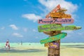 Colorful signpost at coast of Bonaire Royalty Free Stock Photo