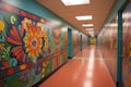 colorful signs and directions on hospital corridor walls
