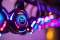 Colorful Silent Disco Headphones at an event Royalty Free Stock Photo