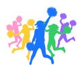 Colorful silhouette of cheerleaders dancing fans.Vector illustration Royalty Free Stock Photo