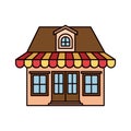 Colorful silhouette of facade store with awning and attic