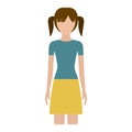 Colorful silhouette faceless front view girl with skirt and tall pigtails hairstyle