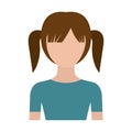 Colorful silhouette faceless half body girl with pair pigtails hairstyle