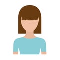 Colorful silhouette faceless half body young woman with straight medium hairstyle