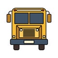 Colorful silhouette image front view school bus with wheels