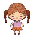 Colorful silhouette of kawaii little girl with braided hair and facial expression happiness with closed eyes