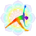 Colorful silhouette of Patita Tarasana. Mandala Royalty Free Stock Photo