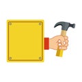 colorful silhouette plaque with hand holding hammer Royalty Free Stock Photo