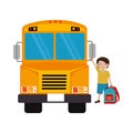 Colorful silhouette with school bus with student boy