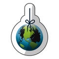 colorful silhouette sticker with world hanging on rope and stain petroleum