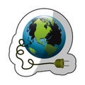 colorful silhouette sticker with world and power cord with stain petroleum