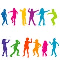 Colorful silhouettes of children dancing