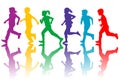 Colorful silhouettes of children running Royalty Free Stock Photo