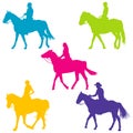 Colorful silhouettes of horse riders Royalty Free Stock Photo